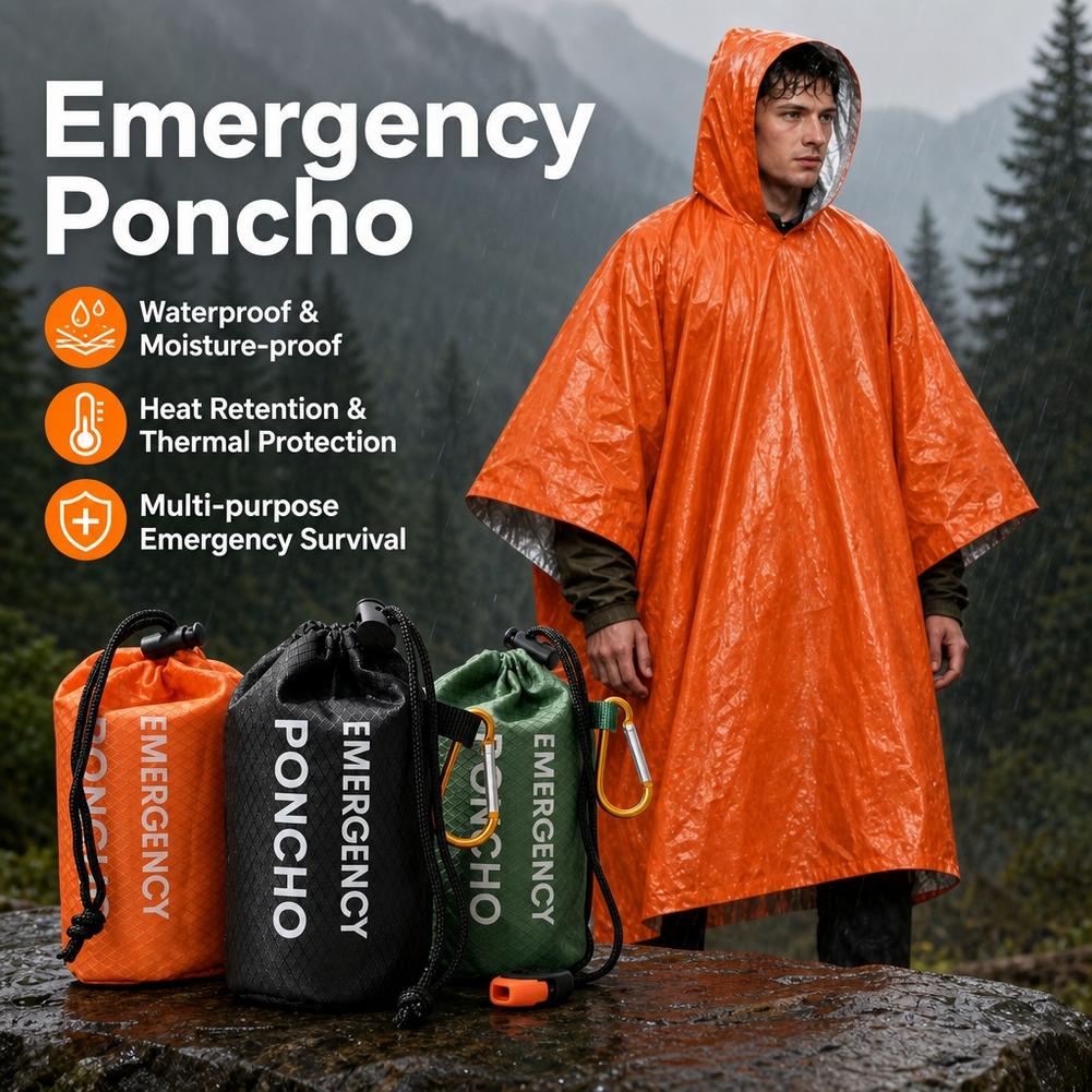 Camping Rain Poncho - Set Jas Hujan Darurat Portabel, Jas